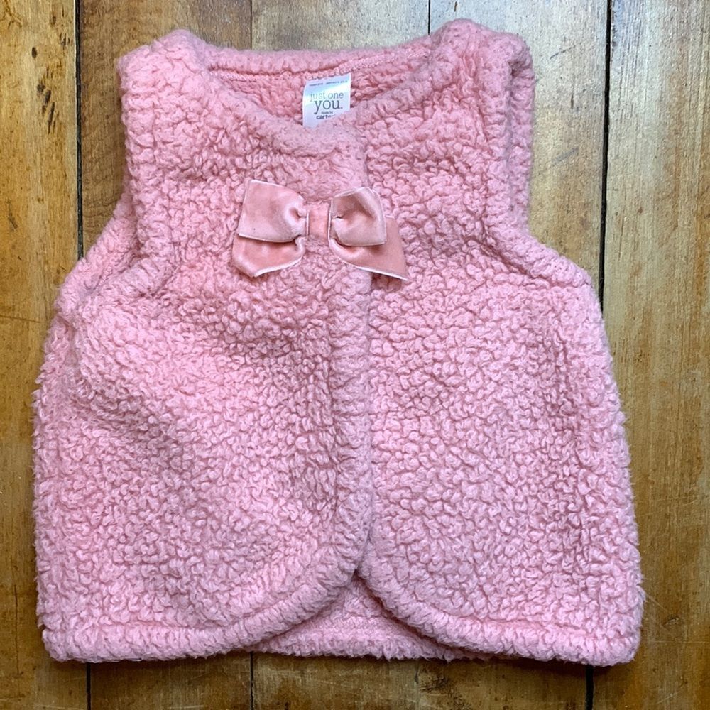 Carters Sherpa vest 18 months pink bow spring winter Easter